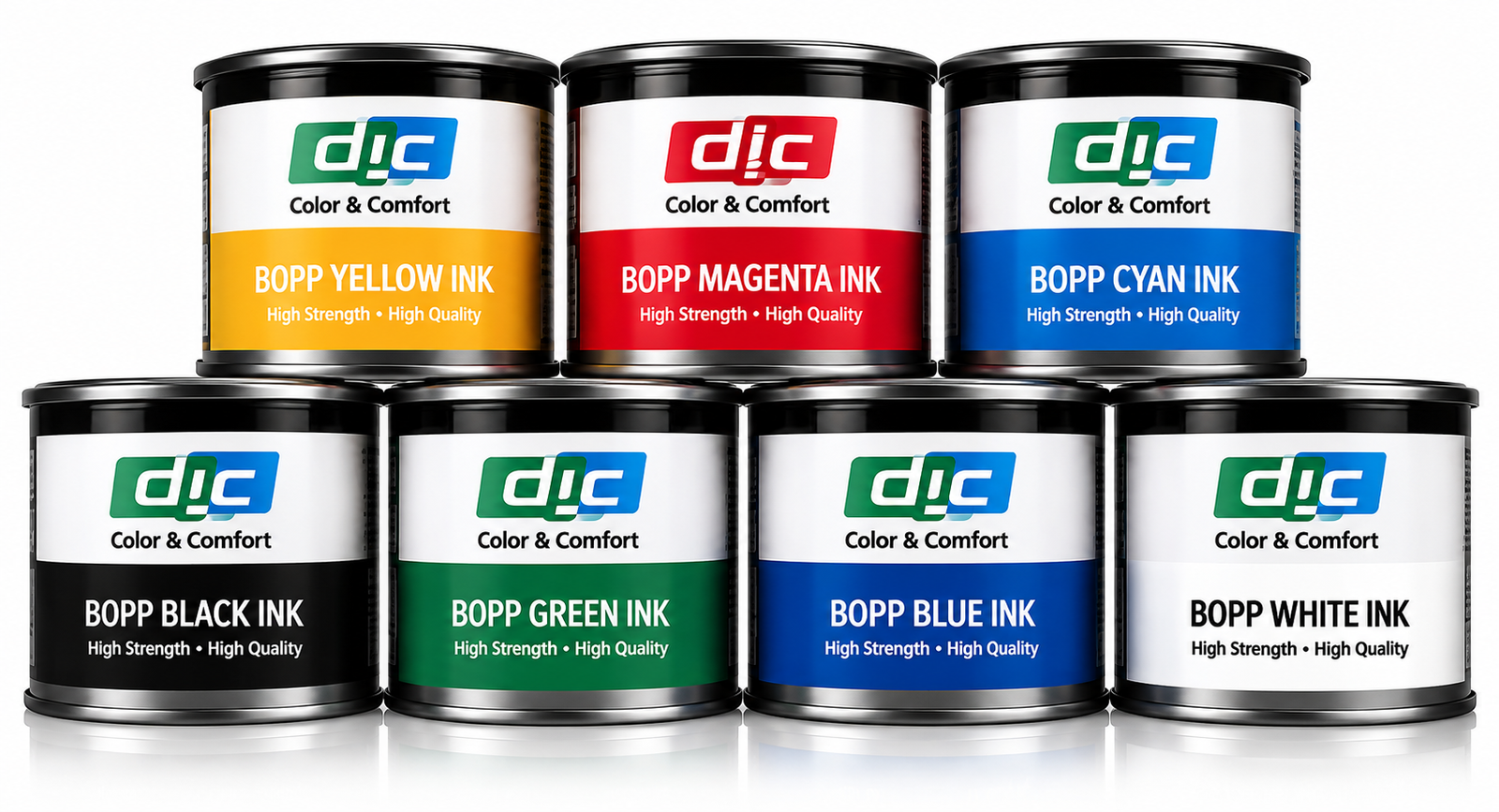 DIC India BOPP printing ink tins, seven colour range